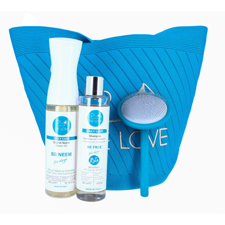 Kit prevenzione cani spazzola round blue- BE LOVE